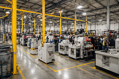 Modern manufacturing facility with production equipment and open workspaces representing industrial facilities served by Empire Airflow.